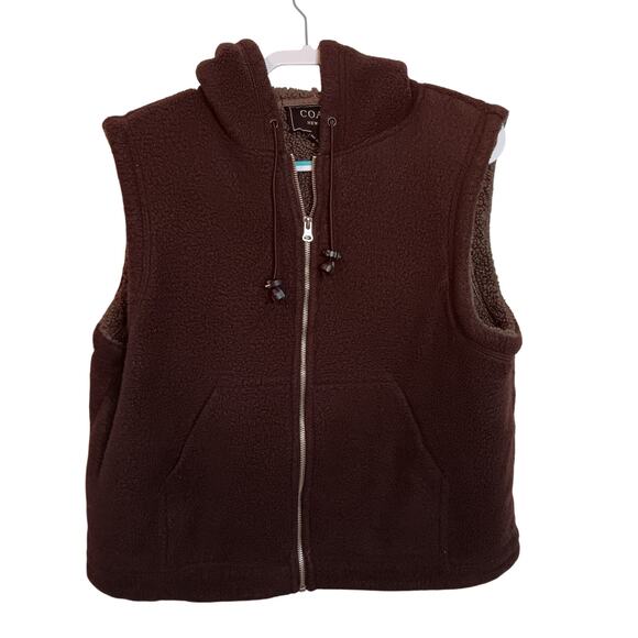 Coaco Jackets & Blazers - Coaco L Women's Brown Zip-Front Hooded Fleece Vest